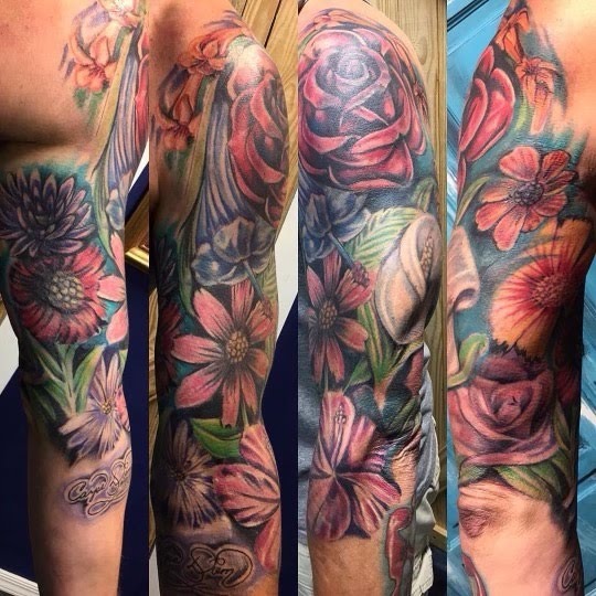 Tattoo work done by tattoo artists at the Arkansas Tattooing and Body Piercing Institute